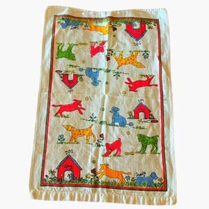 Kitchen towel vintage signed puppy dog printed all over 15" x 23" poodle outdoor